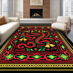 Bold Red Yellow Floral Swirl Art Rug