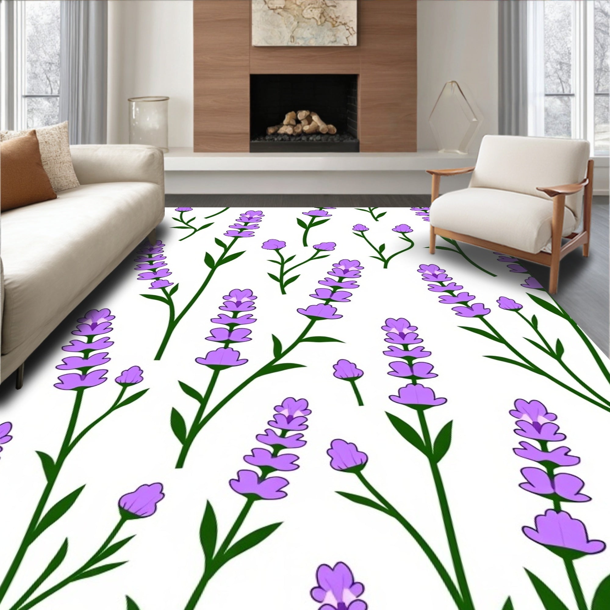 Lavender Floral Botanical Arrangement Rug