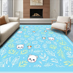Cute Blue Bear Mushroom Foliage Rug