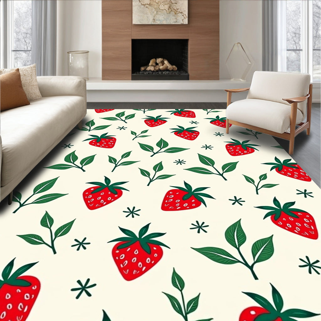 Vibrant Red Strawberry Leafy Arrangement Rug