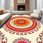 Radiant Orange Pink Sunburst Mandala Rug