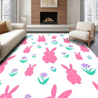 Pink Bunny Floral Spring Meadow Rug