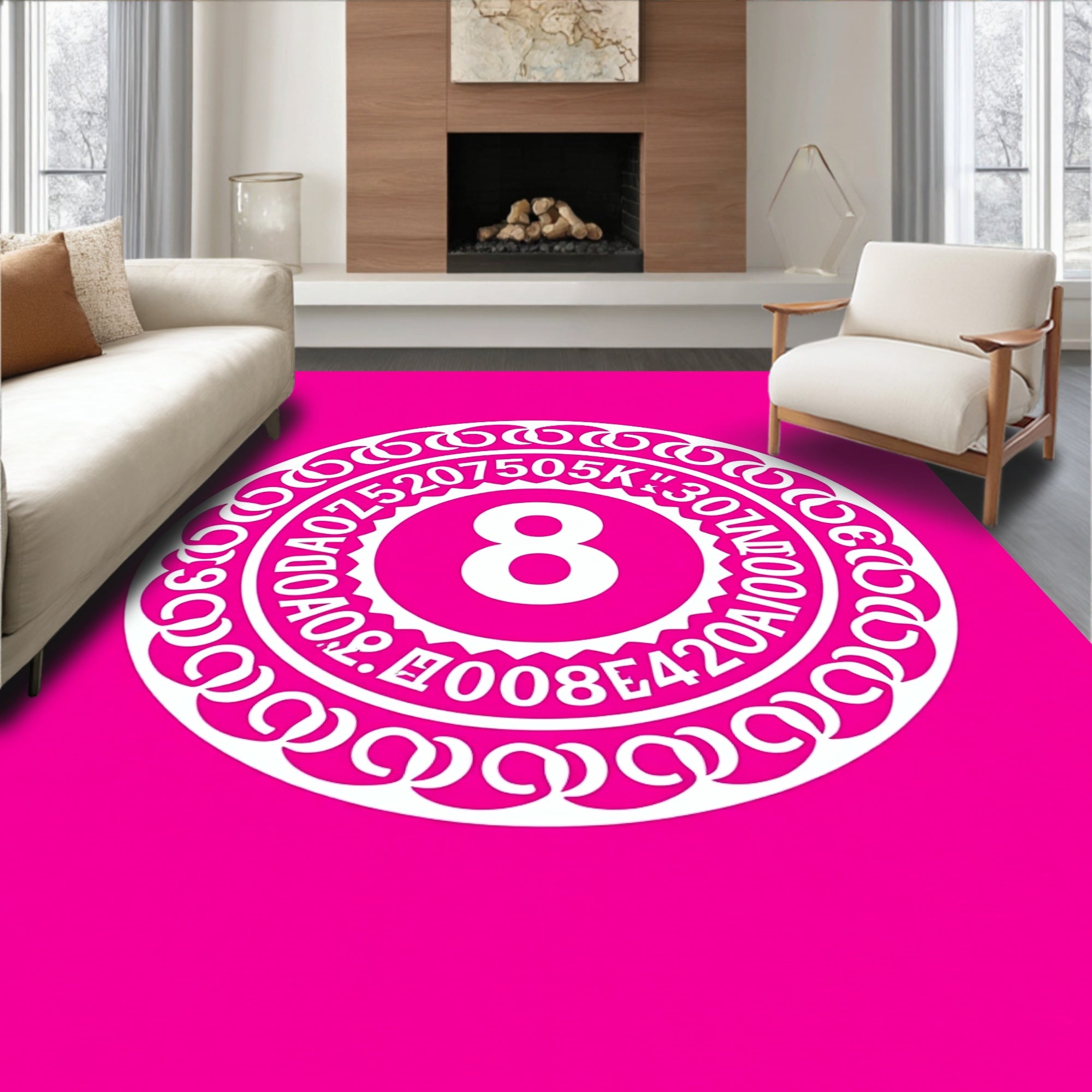 White Circular Medallion With Number Rug