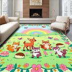 Whimsical Woodland Creatures Rainbow Meadow Rug