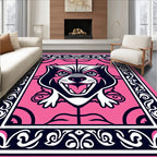 Pink Fierce Feline Ornamental Border Rug