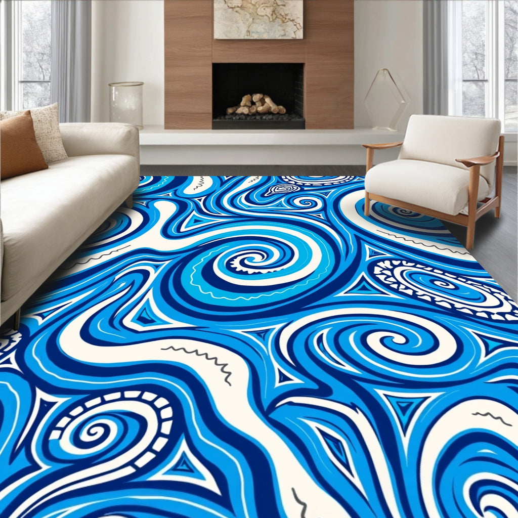Deep Blue Swirl Abstraction Rug