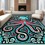 Vibrant Red Octopus Swirl Border Rug