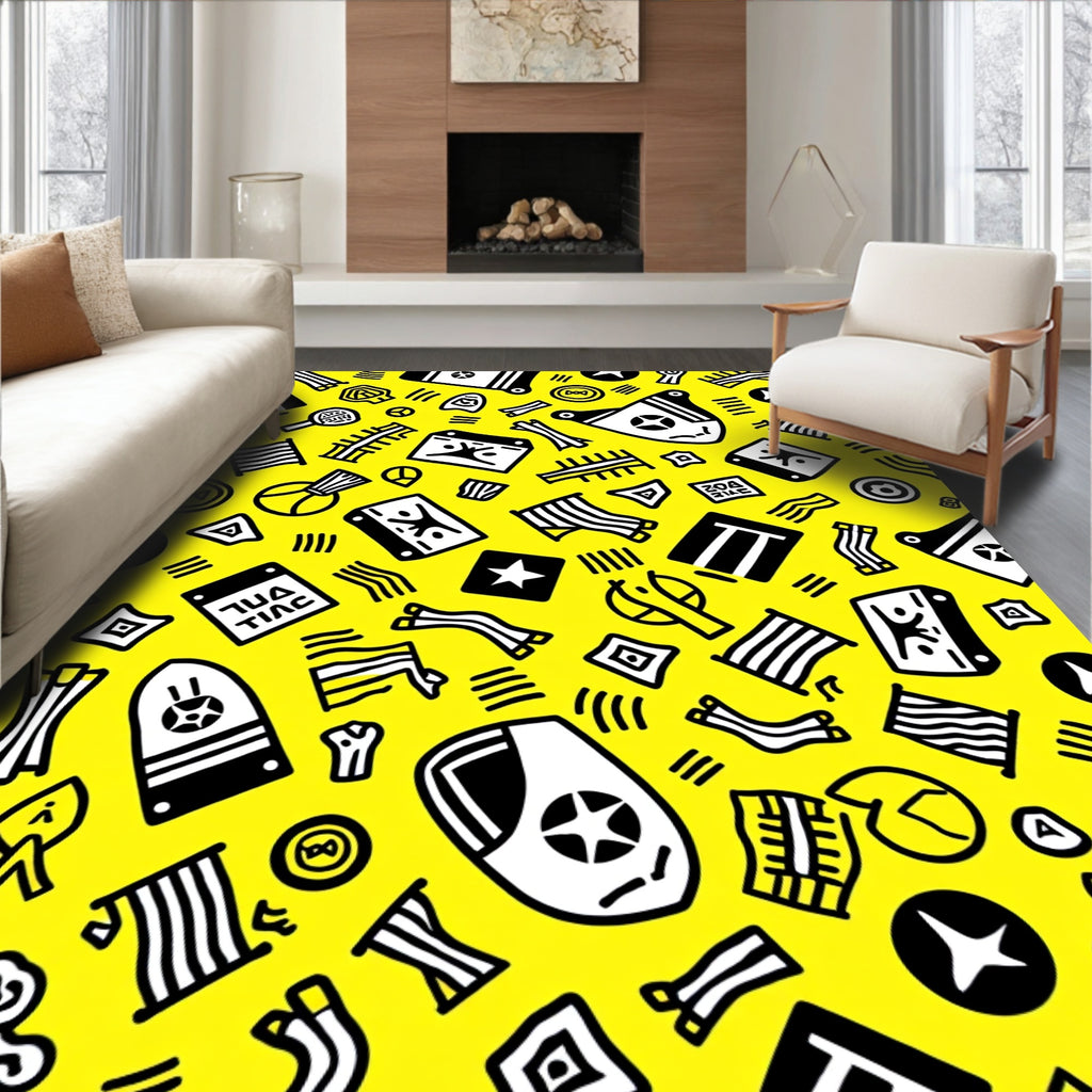 Bright Yellow Abstract Tribal Icons Rug