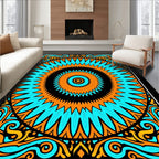 Vibrant Orange Teal Mandala Sunburst Rug