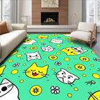 Cute Yellow White Cat Faces Dots Rug