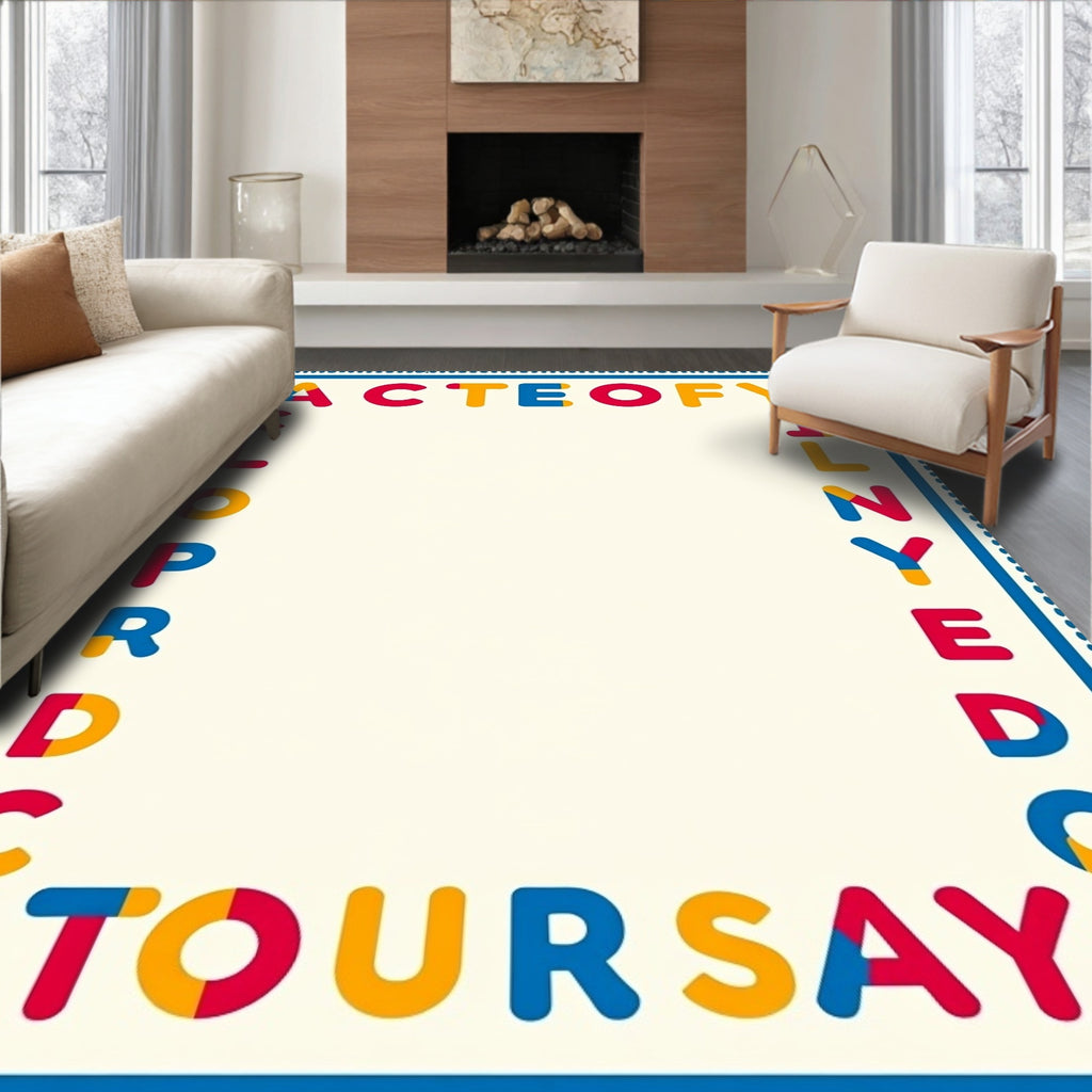 Primary Colors Playful Alphabet Border Rug