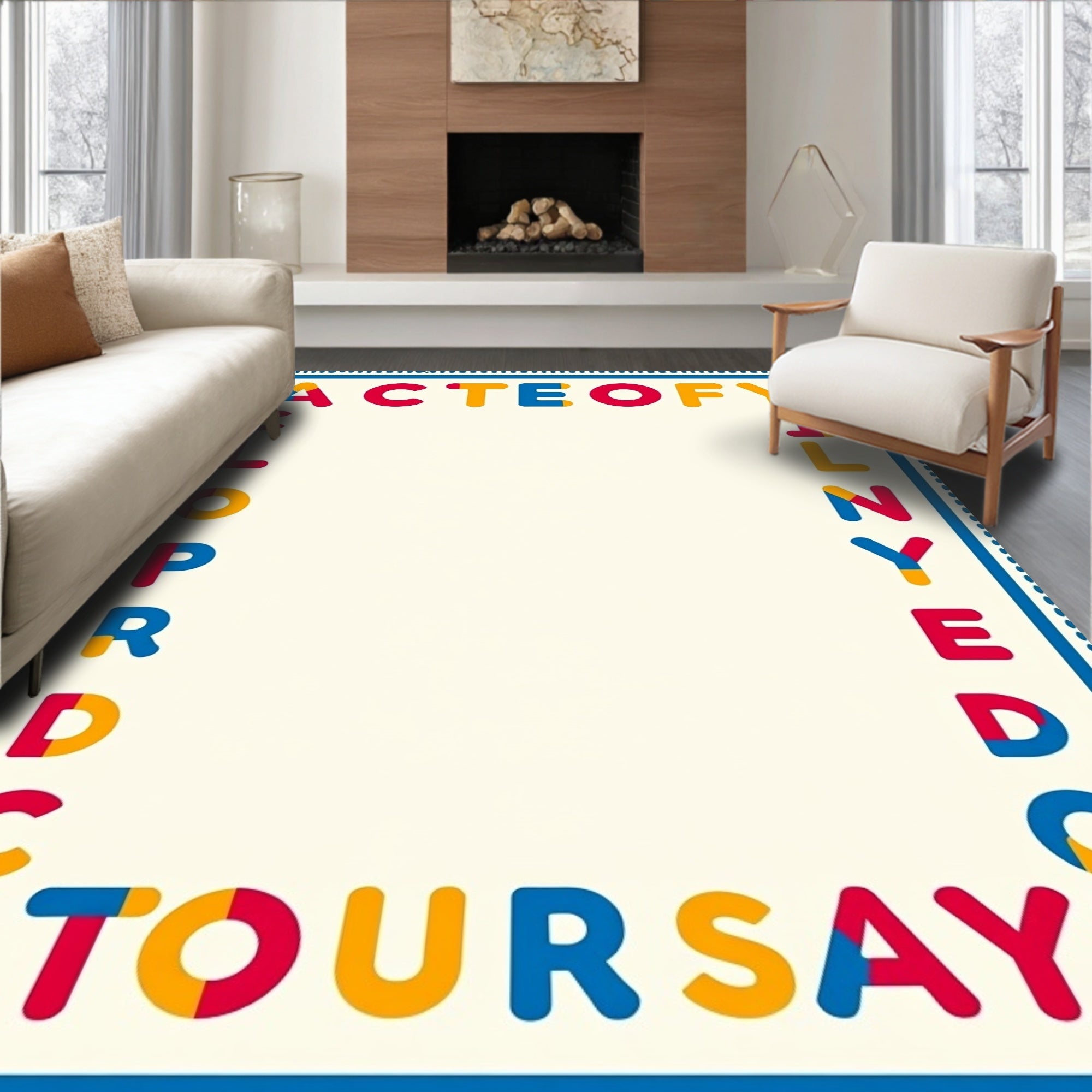 Primary Colors Playful Alphabet Border Rug
