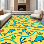 Playful Blue Dolphins Yellow Ocean Rug