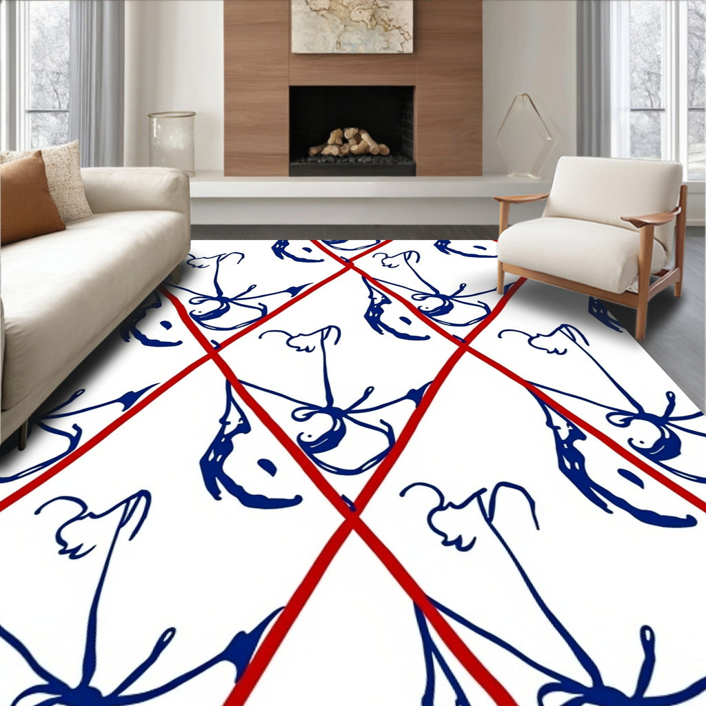 Red Diamond Grid Navy Floral Rug
