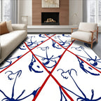 Red Diamond Grid Navy Floral Rug