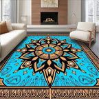 Golden Teal Mandala Floral Border Rug