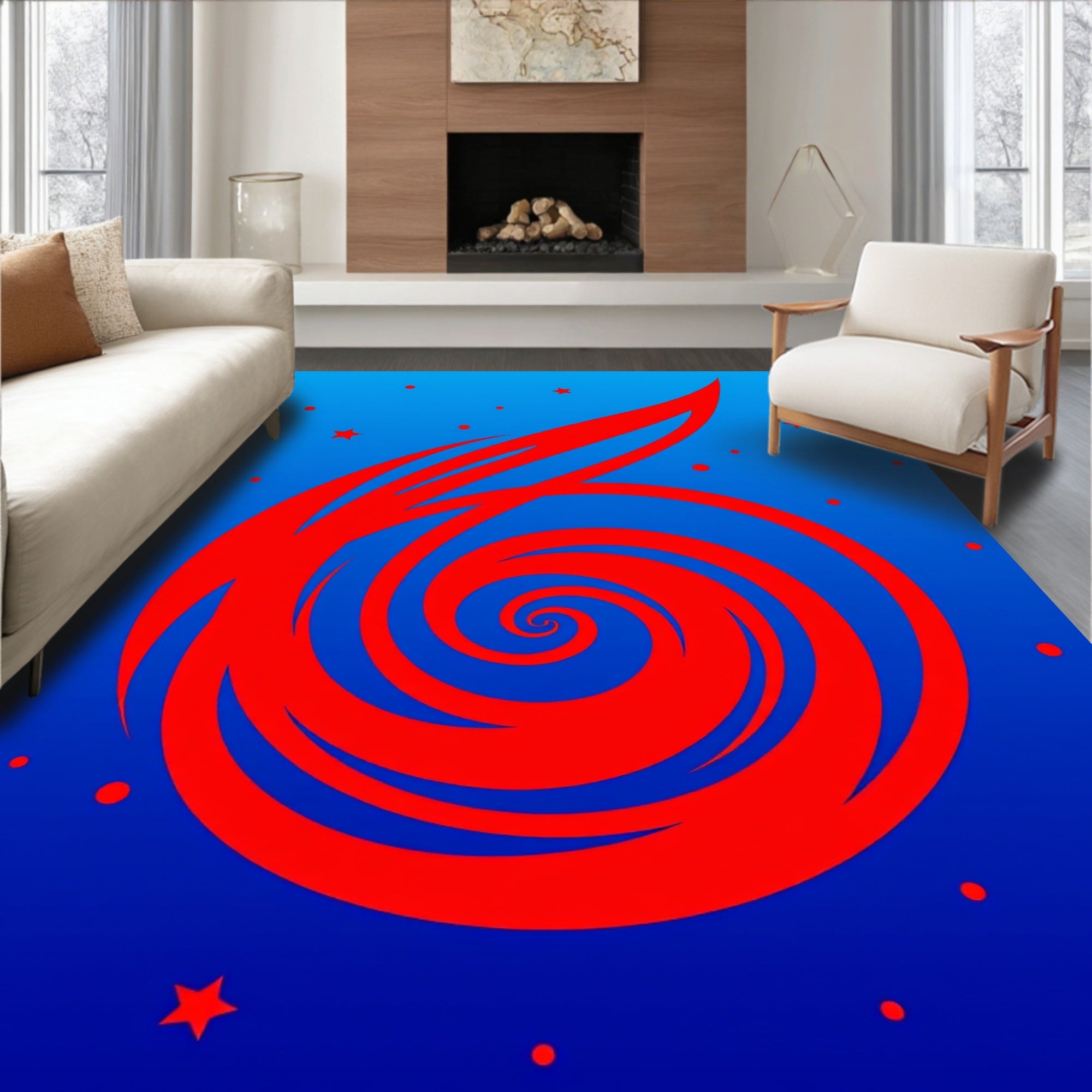 Crimson Spiral Comet in Blue Sky Rug