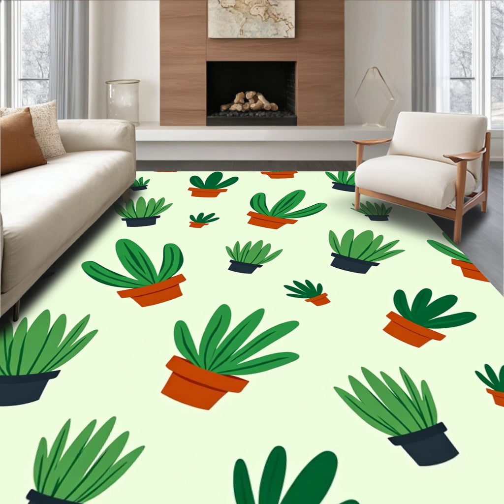 Green Potted Plants Repeating Pattern Rug