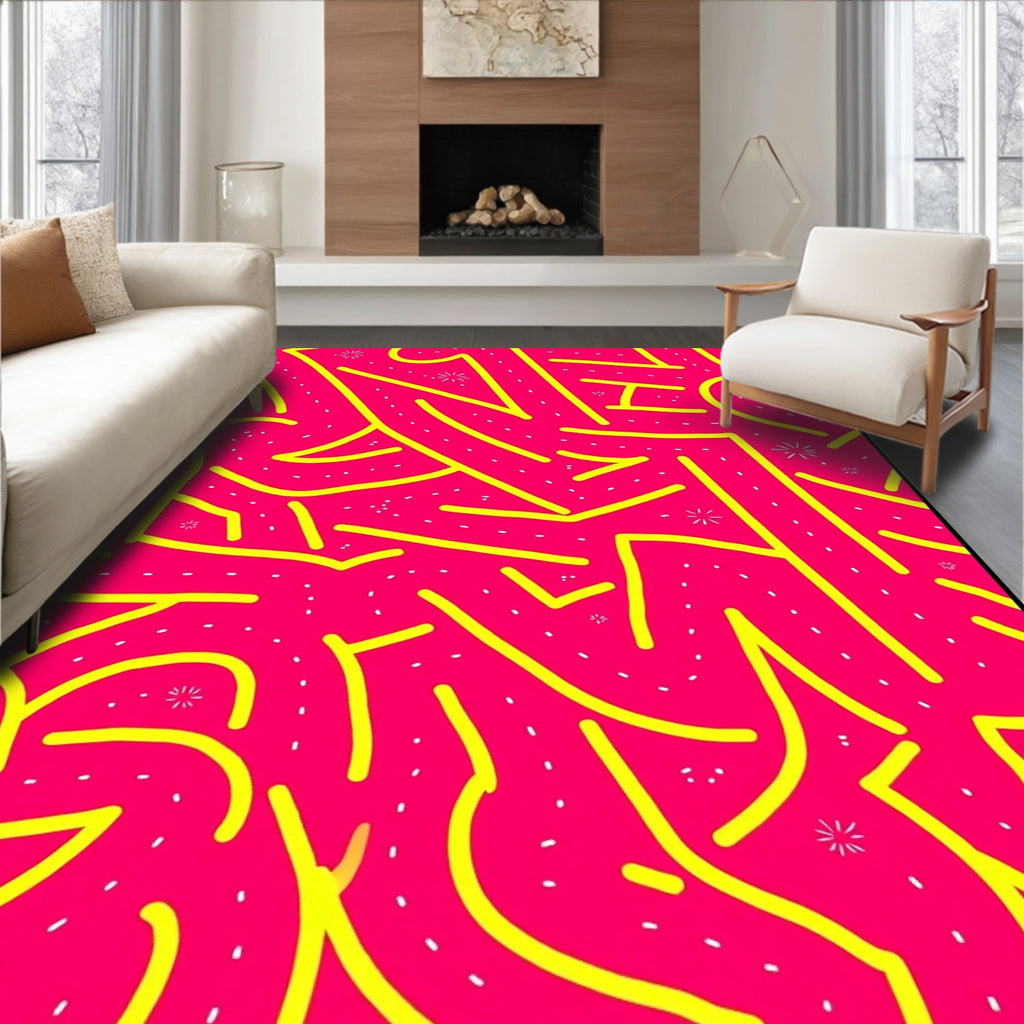 Vibrant Hot Pink Yellow Swirls Rug