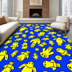 Vibrant Yellow Figures Blue Background Rug