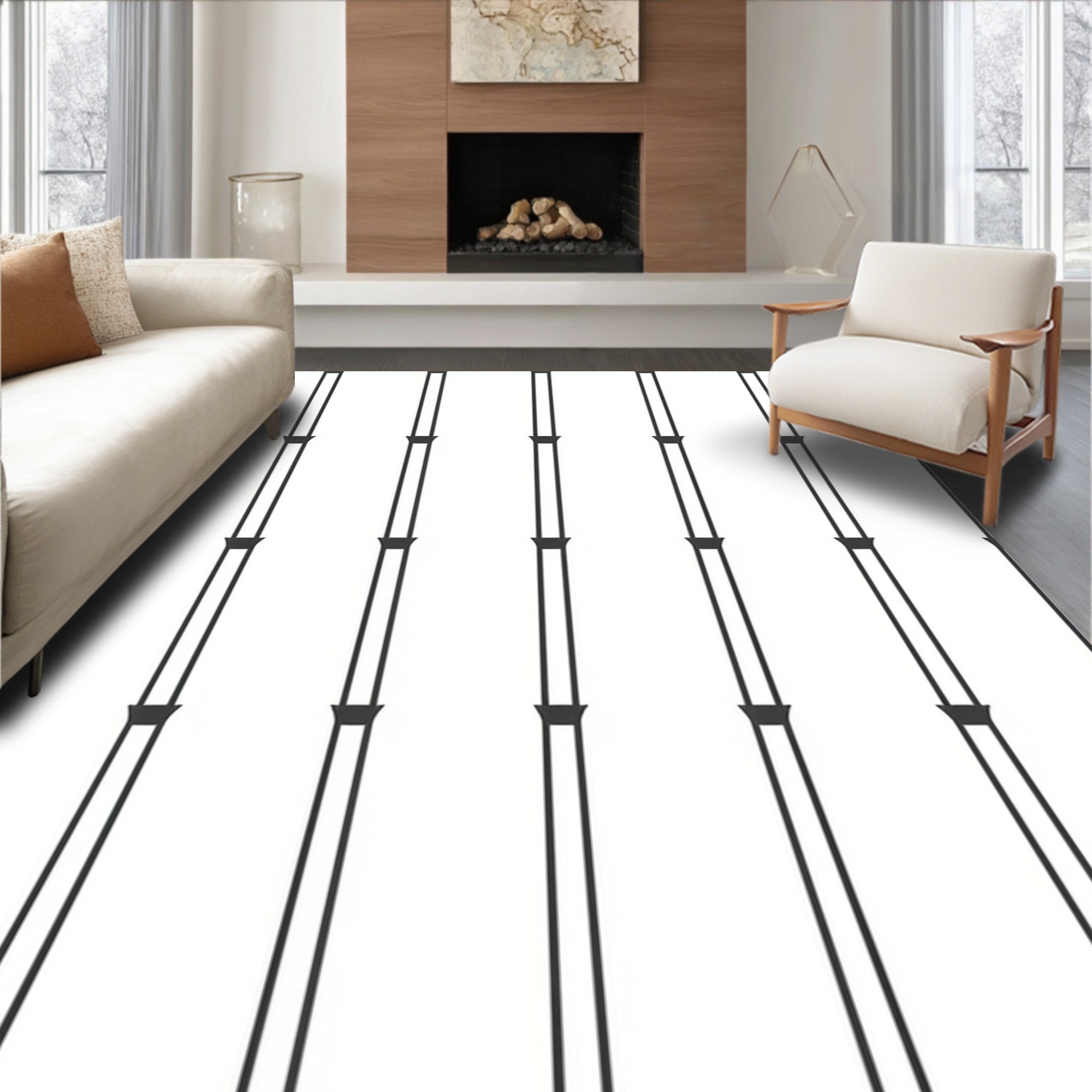 Modern Black Bamboo Column Rug
