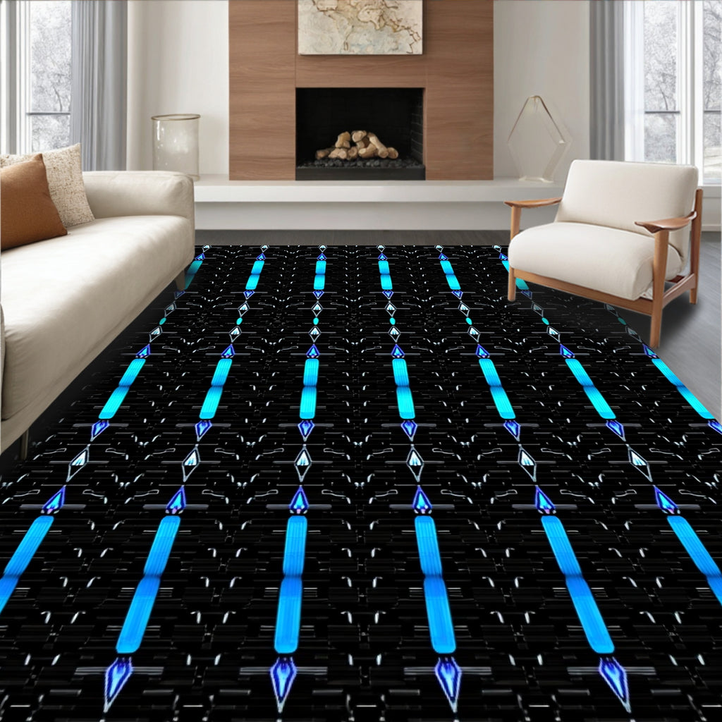Electric Blue Vertical Lattice Rug