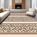 Cream and Brown Ornate Calligraphy Strips Rug