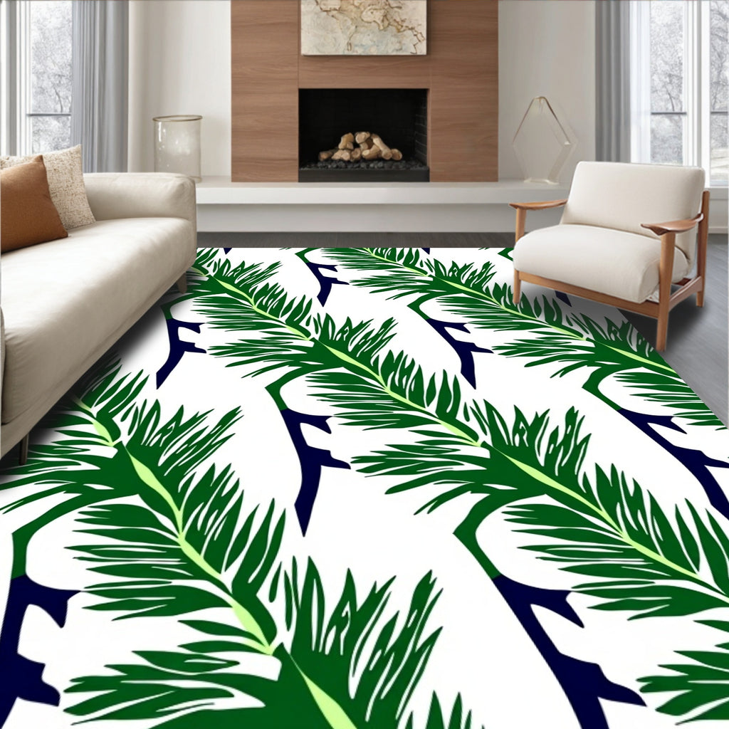 Emerald Green Feathery Leaf Vines Rug