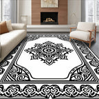 Bold Black Intricate Floral Medallion Rug