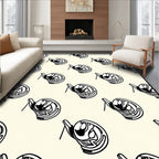 Cream Black Retro Abstract Machine Rug