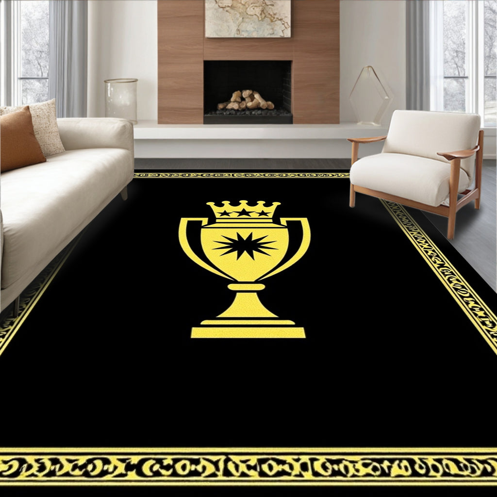 Black Gold Trophy Crown Emblem Rug