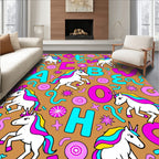 Playful Unicorns and Alphabet Background Rug
