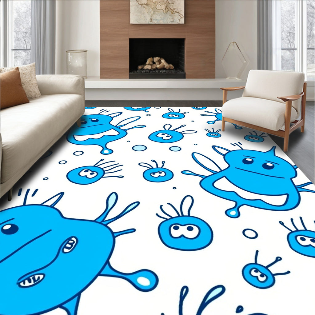 Cute Blue Cartoon Microbe Scatter Rug
