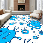 Cute Blue Cartoon Microbe Scatter Rug