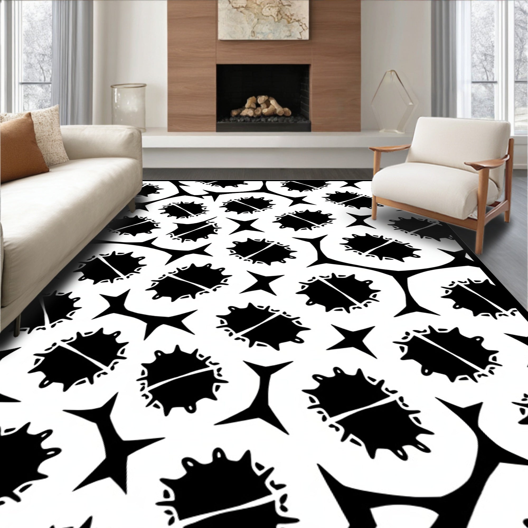 Black Spiky Orb Star Cluster Rug
