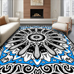 Black White Blue Sunburst Mandala Rug