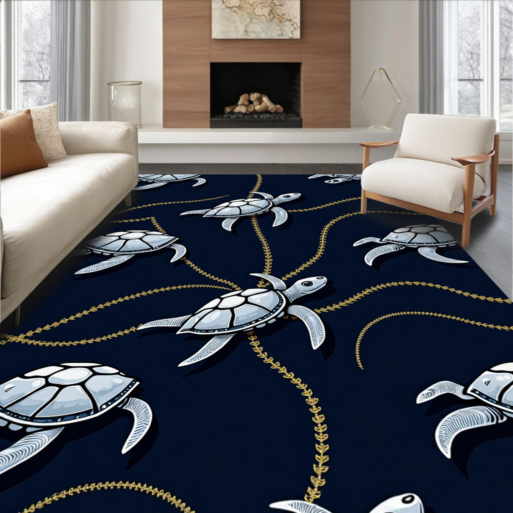 Oceanic Turtles with Gold Chain Accent Rug
