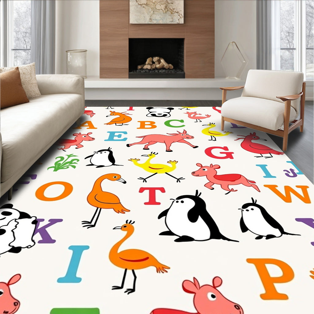 Playful Animals and Alphabet Collage Rug