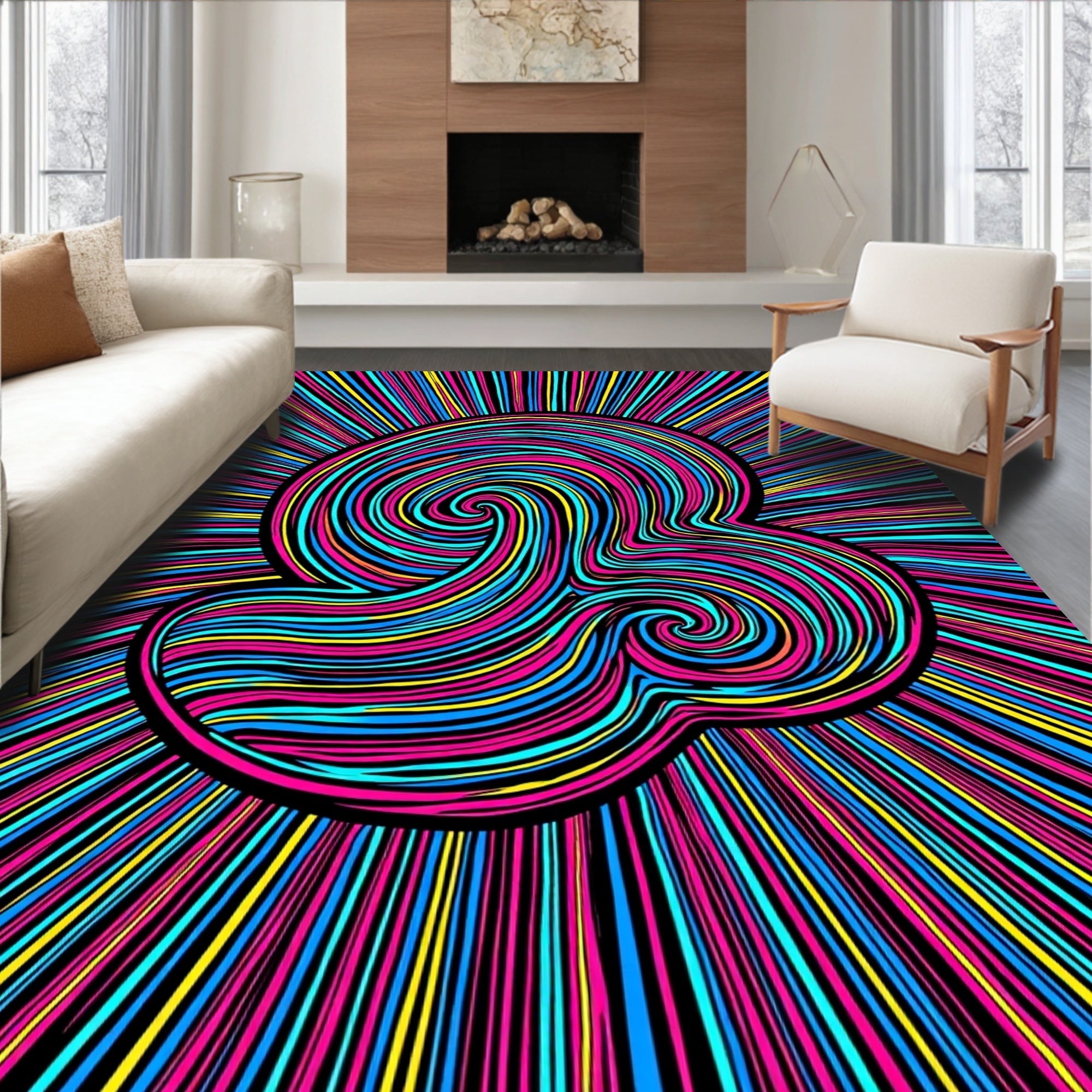 Vibrant Neon Swirl Burst Rug