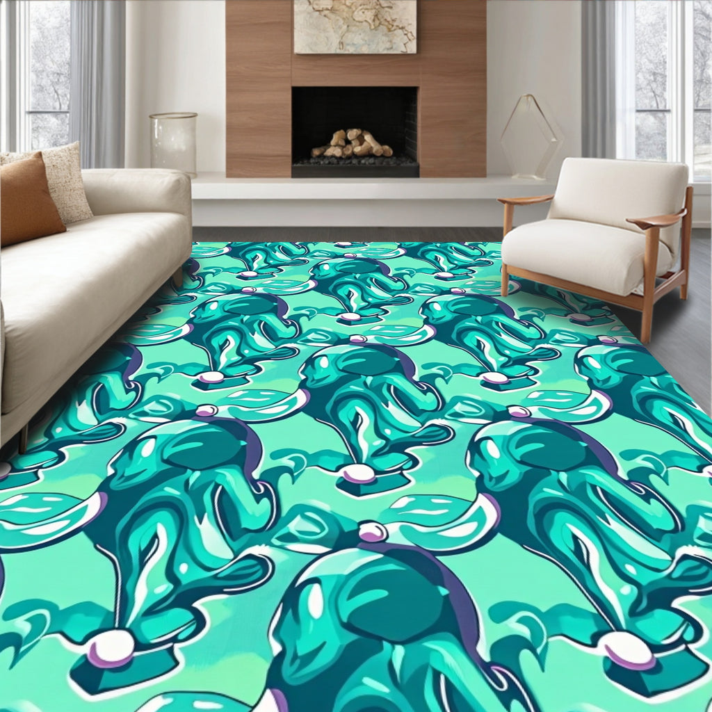 Turquoise Teal Wavy Abstract Fusion Rug