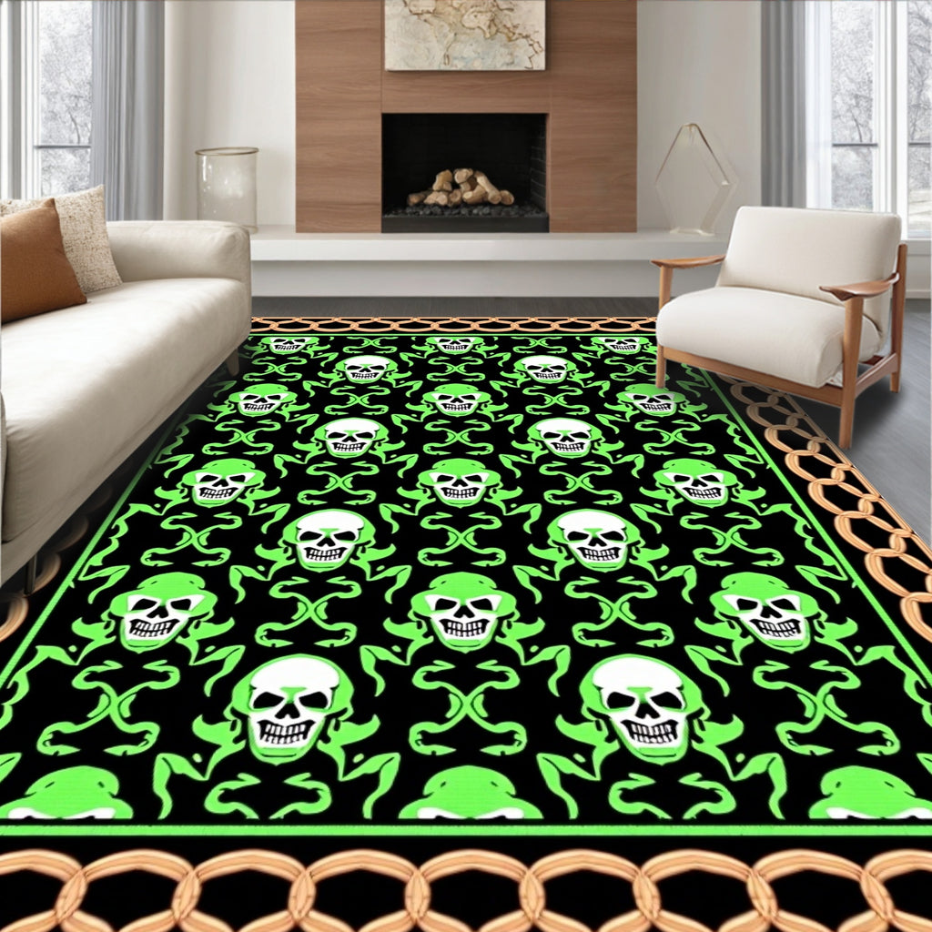 Gothic Scull Lime Green Chain Border Rug