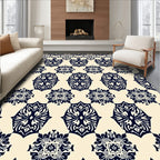Beige and Navy Floral Medallion Rug