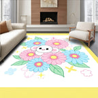 Cute White Mouse Pink Blue Flowers Rug