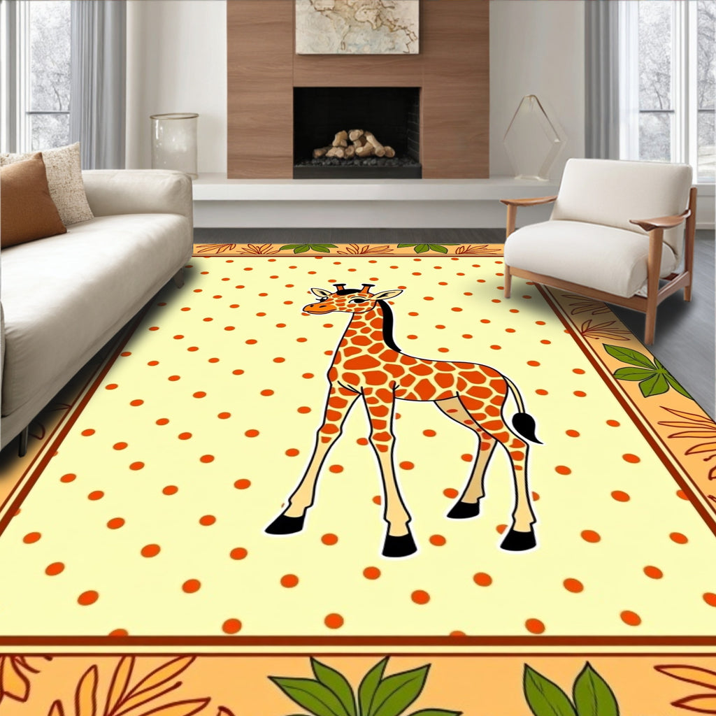 Playful Giraffe Polka Dot Border Rug