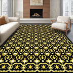 Geometric Golden Medallion Black Rug