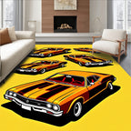 Vintage Orange Black Stripe Muscle Cars Rug