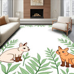 Cute Rabbits and Green Foliage Border Rug