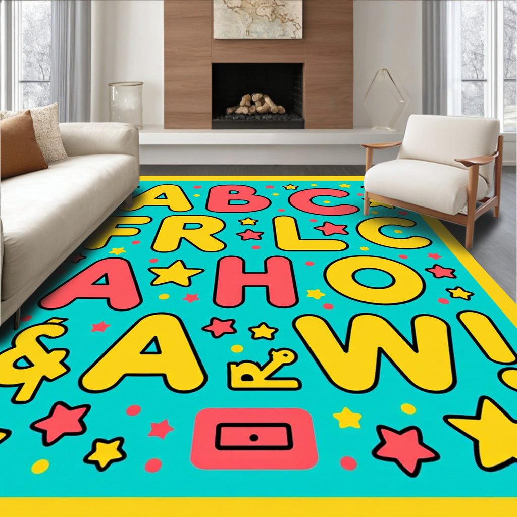 Playful Alphabet Stars Aqua Rug