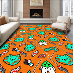 Whimsical Orange Cat and Penguin Tile Rug
