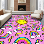 Vibrant Rainbow Sun And Clouds Rug